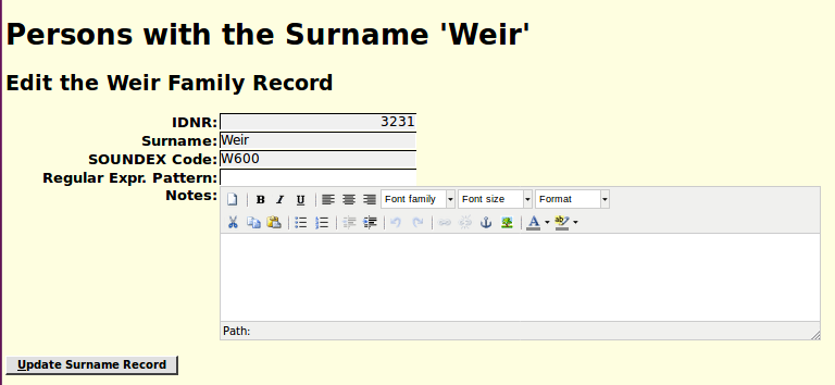edit Dialog for Surname