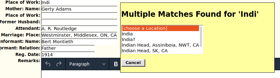 Prompt to Choose from Mutliple Location Matches
